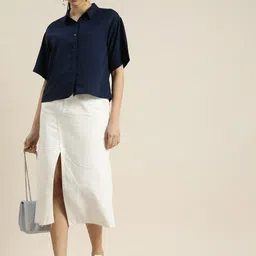 encore by invictus Women Regular Fit Solid Spread Collar Casual Shirt image 4