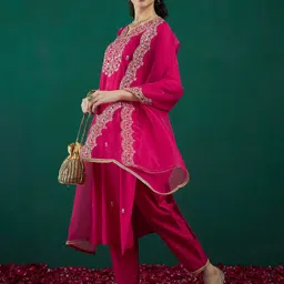 indo era Women Viscose Rayon Kurta Pant Dupatta Set image 4