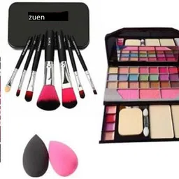 zuen BLACK Waterproof,Smudge Proof Kajal & 36H Eyeliner, Washable Makeup Sponge Beauty Blender Puff with Set of 7 BLACK Makeup Brushes include storage box& All in One Best Makeup kit 6155 (Eyeshadow,Blusher,Compact,Lip Gloss-picture-27