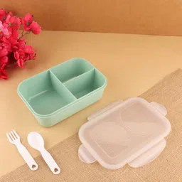 magicspoon 3 Section Lunch Box with Spoon, Fork & Air Tight Lid (Pista Green,1200 ml) 1 Containers Lunch Box-picture-22