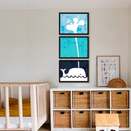 999store Spouting Whale Blue Canvas (Pack of 3) Kids Wall Art image 1