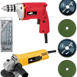 ranpra NEW COMBO OF 10MM DRILL MACHINE WITH 5PCS DRILL BIT AND 4 USEABLE BLADES AND 4INCH ANGLE GRINDER Hammer Drill-picture-16