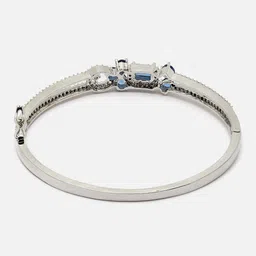 ZENEME Women Silver-Toned & Navy Blue Brass American Diamond Rhodium-Plated Kada Bracelet image 3