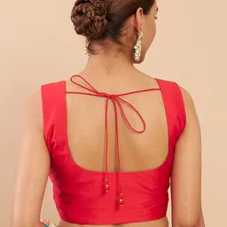 Soch Red Solid Taffeta Saree Blouse image 5
