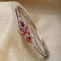 ZENEME Rhodium-Plated American Diamond Bangle-Style Bracelet-picture-41