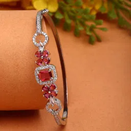 ZENEME Rhodium-Plated American Diamond Studded Kada Bracelet-picture-13