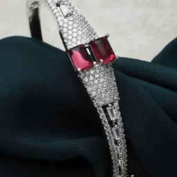 ZENEME Rhodium-Plated American Diamond Bangle-Style Bracelet-image-45