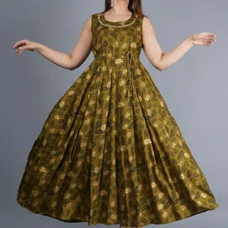 KALINI Women Bronze-Toned & caput mortuum Ethnic Motifs Printed Anarkali Kurta-picture-31