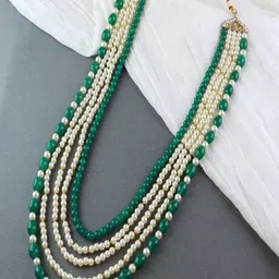 I Jewels Men Gold-Toned & Green 5 Layered Dulha Chain-picture-28