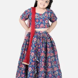 AWW HUNNIE Girls Floral Block Printed Gotta Patti Pure Cotton Lehenga Choli-picture-35