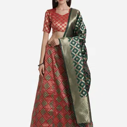 Mitera Red & Green Unstitched Lehenga & Blouse With Dupatta-picture-29
