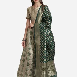 Mitera Green & Cream-Coloured Unstitched Lehenga & Blouse With Dupatta-picture-28