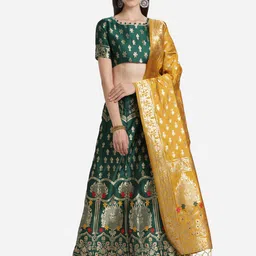 Mitera Green & Mustard Yellow Unstitched Lehenga & Blouse With Dupatta-picture-44