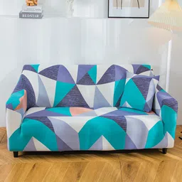 HOUSE OF QUIRK Green & Purple 1-Seater Stretchable Non-Slip Sofa Cover-image-80
