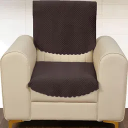 Sparrow world Coffee Brown 2 Piece Quilted Velvet 1 Seater Sofa Cover-picture-55