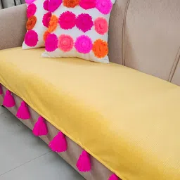 THROWPILLOW Yellow & Pink Anti Slip Tassels 4 Seater Sofa Cover-image-74