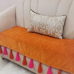 THROWPILLOW Orange & Pink Anti Slip Tassels 4 Seater Sofa Cover-picture-14
