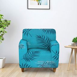 Cortina Teal Blue & Black Quirky Printed Non-Slip 1-Seater Sofa Cover-picture-48