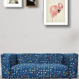 HOUSE OF QUIRK Blue & Yellow Polka Dot Printed Triple Seater Sofa Cover-picture-14