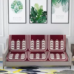 Nendle Maroon & White Woven-Designed Pure Velvet 3-Seater Sofa Cover-picture-23