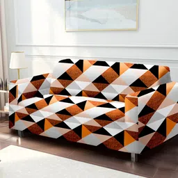 Cortina White & Orange Printed 3-Seater Stretchable Non-Slip Sofa Slipcover-image-80