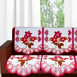 Stylista Pink & White 6 Pieces Floral Printed Velvet Sofa Cover-image-33