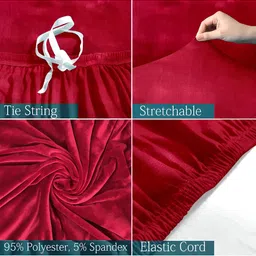 Cortina Red Velvet Stretchable Double Seater Sofa Cover With Arms image 2