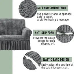 Cortina Grey Self-Design Stretchable 3-Seater Sofa Cover image 4