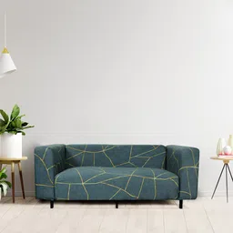 HOUSE OF QUIRK Green & Yellow Printed 3-Seater Non-Slip Sofa Cover-image-64