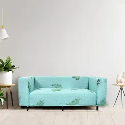 HOUSE OF QUIRK Blue Fern 1-Seater Stretchable Non-Slip Sofa Cover-image-89