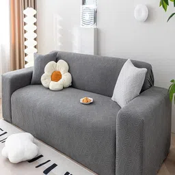 HOUSE OF QUIRK Grey Self-Design Jacquard Stretchable Triple Seater Sofa Cover-image-99