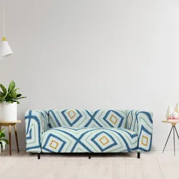 HOUSE OF QUIRK Navy Blue & Pink Floral Printed 2 Seater Stretchable Sofa Cover-image-92