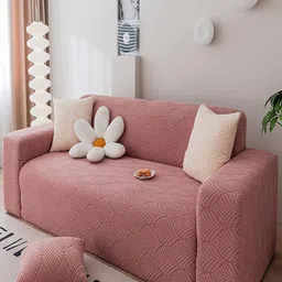 HOUSE OF QUIRK Pink Self Design Jacquard Stretchable 2 Seater Sofa Cover-image-19