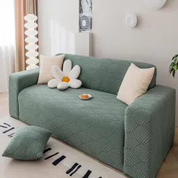 HOUSE OF QUIRK Green Leaf Textured Flexible Stretchable Sofa Slip Cover-picture-37