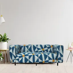 HOUSE OF QUIRK Blue & White Printed 3-Seater Stretchable Non-Slip Sofa Cover-picture-40