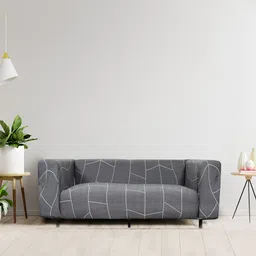 HOUSE OF QUIRK Blue & White Floral Printed 1 Seater Stretchable Sofa Covers-image-47