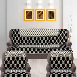 Nendle Black & White 6 Pieces Printed Cotton 5-Seater Sofa Covers-picture-39