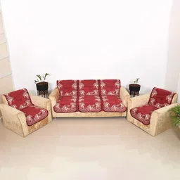 BELLA TRUE Red & Brown 6 Pieces Printed 5 Seater Sofa Covers image 1
