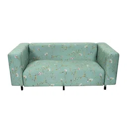 HOUSE OF QUIRK Sea Green & White Printed 3-Seater Stretchable Non-Slip Sofa Slipcover image 3