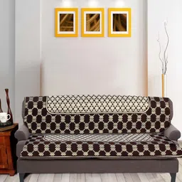 Nendle Brown & White 6 Pieces Printed Cotton 5-Seater Sofa Covers image 5
