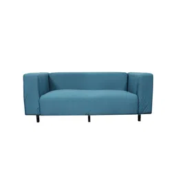 HOUSE OF QUIRK Teal Blue Solid 4-Seater Stretchable Non-Slip Sofa Slipcover image 4