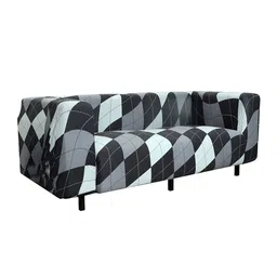 HOUSE OF QUIRK Grey & Black Printed 2-Seater Stretchable Non-Slip Sofa Slipcover image 3