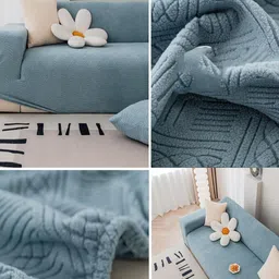 HOUSE OF QUIRK Blue Jacquard Self-Design Single Seater Sofa Covers image 2