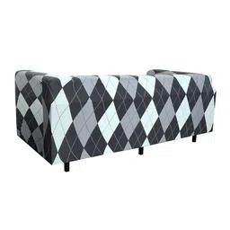 HOUSE OF QUIRK Grey & Black Printed 2-Seater Stretchable Non-Slip Sofa Slipcover image 5