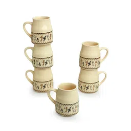 ExclusiveLane Set Of 6 White & Black Handcrafted Ceramic Glossy Tea  Coffee Cups (140 ML) image 5