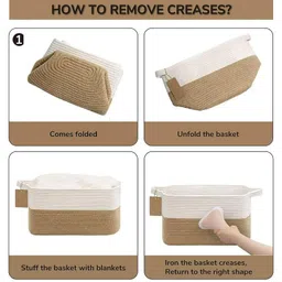 ROYAL TREND Rectangle Jute Rope Woven Basket with Handles for Books, Magazines, Toys - Decorative Rectangle Basket for Baby Nursery, Living Room, Bathroom (brown white)15" x 9.8" x 7".inches image 5