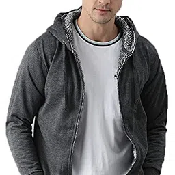 adbucks Winter Wear Jacket Inside Full Black & White Fur & Made by Rich Cotton Fabric with Hoodies for Mens image 1
