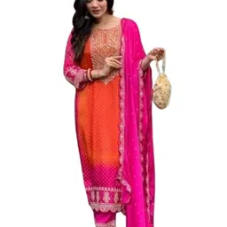 lchub Women's Fashion Regular Georgette Embroidered Crew Neck Kurti with Dupatta & Pant (Kurti_221) image 4