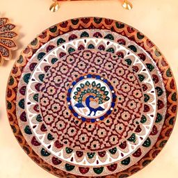 Apka Mart Beige & Red Textured Pooja Thali Plate with Peacock Design-picture-13