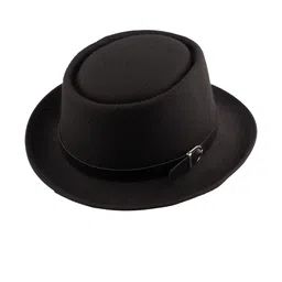 The Tie Hub Men Black Solid Basic Fedora Hat image 1